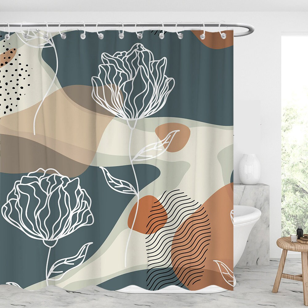 Contemporary Geometric Line Art Shower Curtain For Modern Bathroom