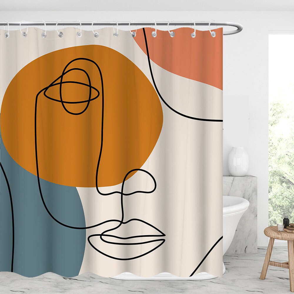 Geometric Line Art Shower Curtain For Modern Bathroom Decor