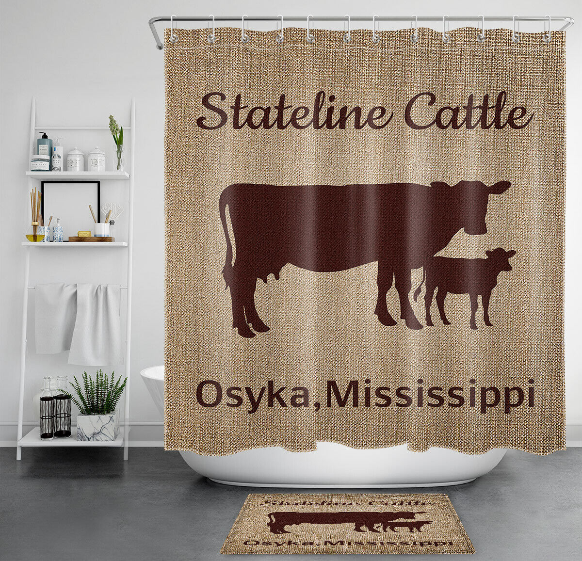 Brown Animal Farm Heifer Shower Curtain For Rustic Bathroom Decor