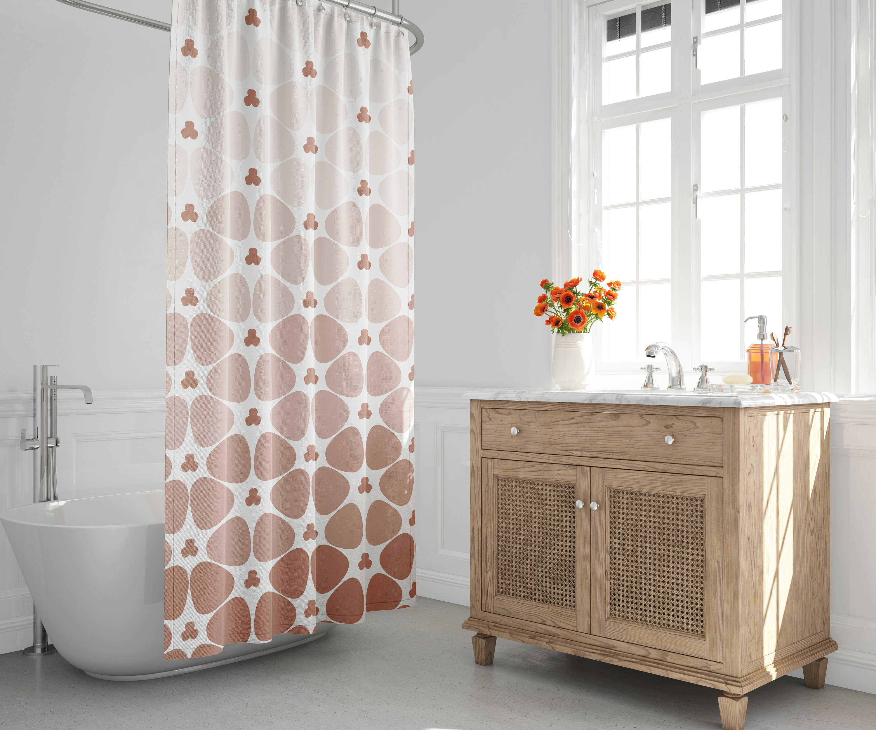 Ombre Floral Burst Shower Curtain For Minimalist Bathroom Decor
