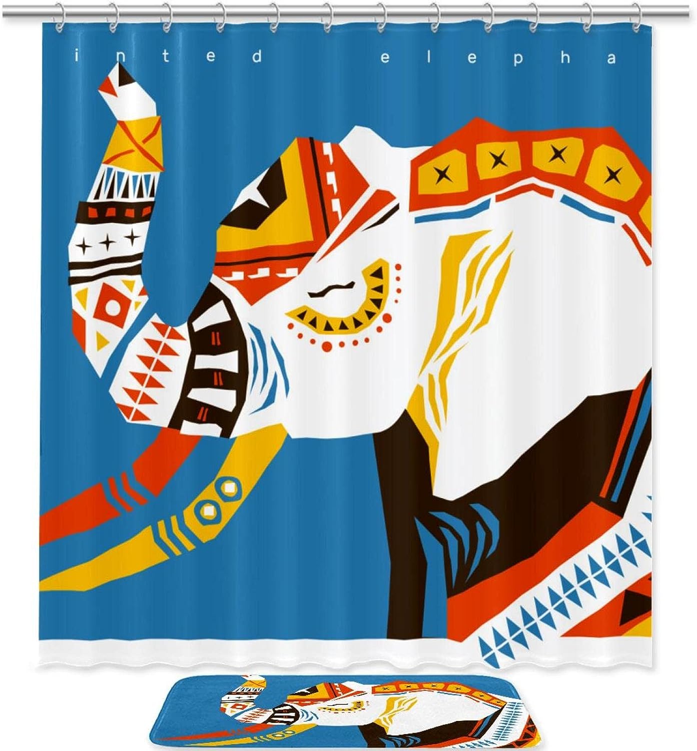Painted Elephant Boho Shower Curtain For Ethnic Bathroom Decor
