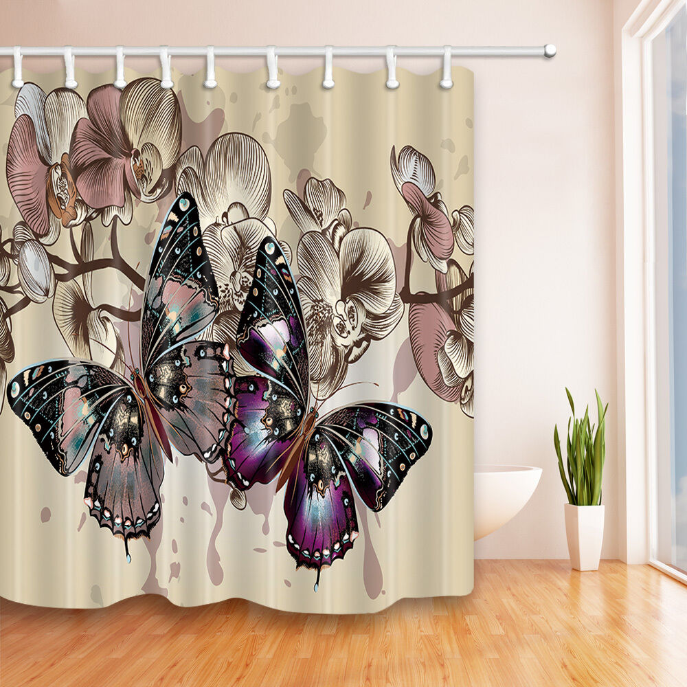 Painted Butterfly Shower Curtain Waterproof Fabric Bathroom Decor