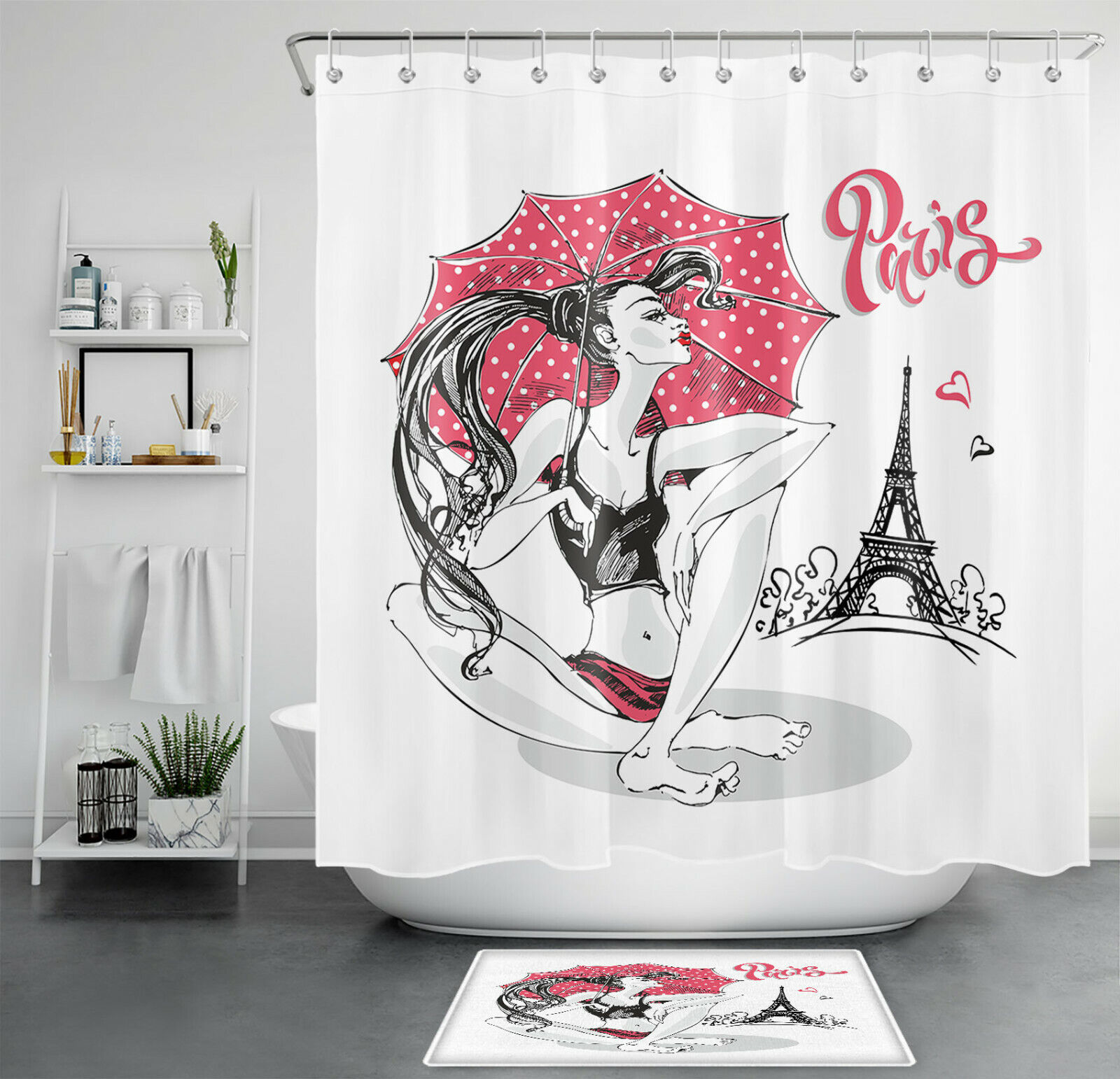 Paris Eiffel Tower Shower Curtain Sexy Fashion Girl Bathroom Decor