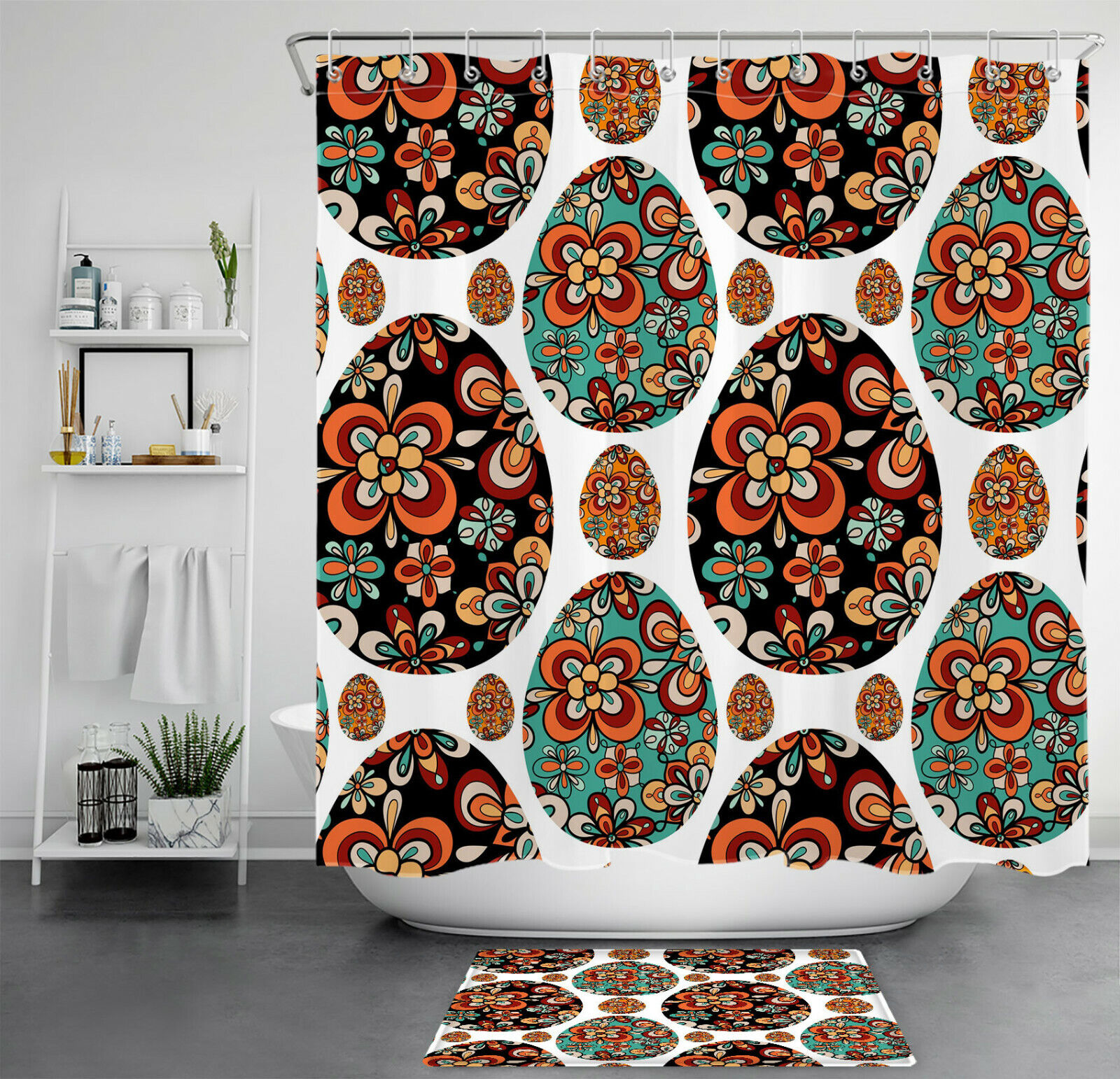 Retro Flower Colorful Eggs Easter Shower Curtain For A Fun And Festive Bathroom Decor