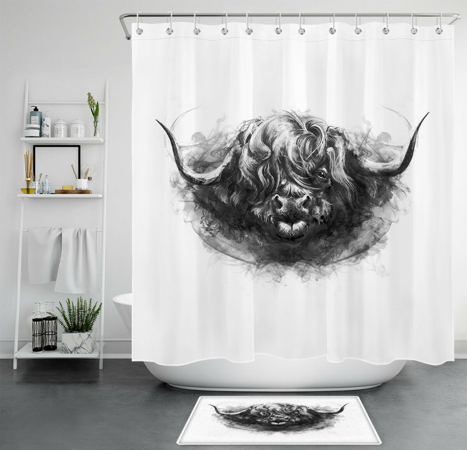 Funny Longhorn Highland Cow Shower Curtain For A Cute And Quirky Bathroom Accessory