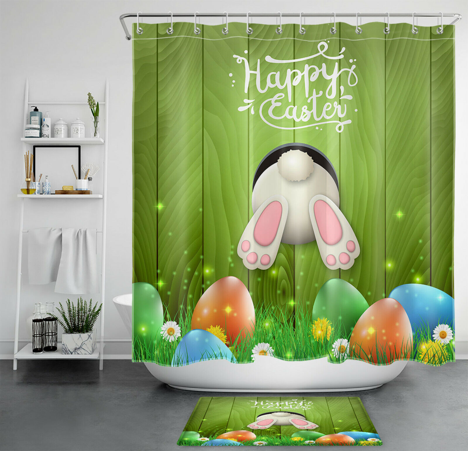 Easter Bunny Spring Lawn Eggs Shower Curtain For A Fun And Festive Bathroom Decor