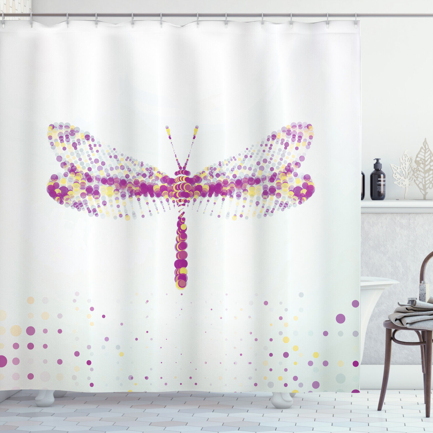 Flying Dragonfly Art Printed Shower Curtain For Nature-Inspired Bathroom