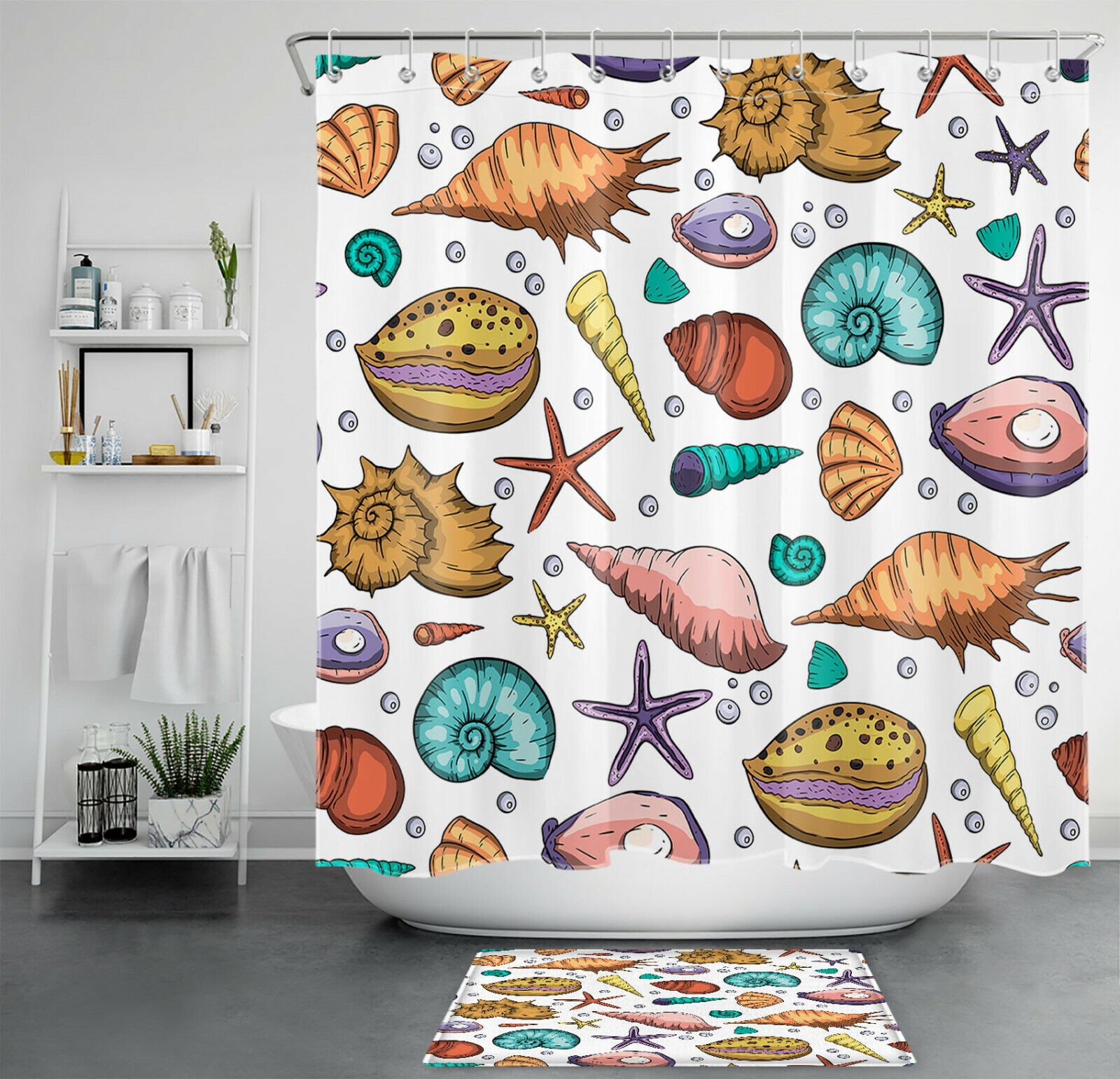 Conch Starfish Shell Shower Curtain For A Tropical Ocean Beach Bathroom Decor