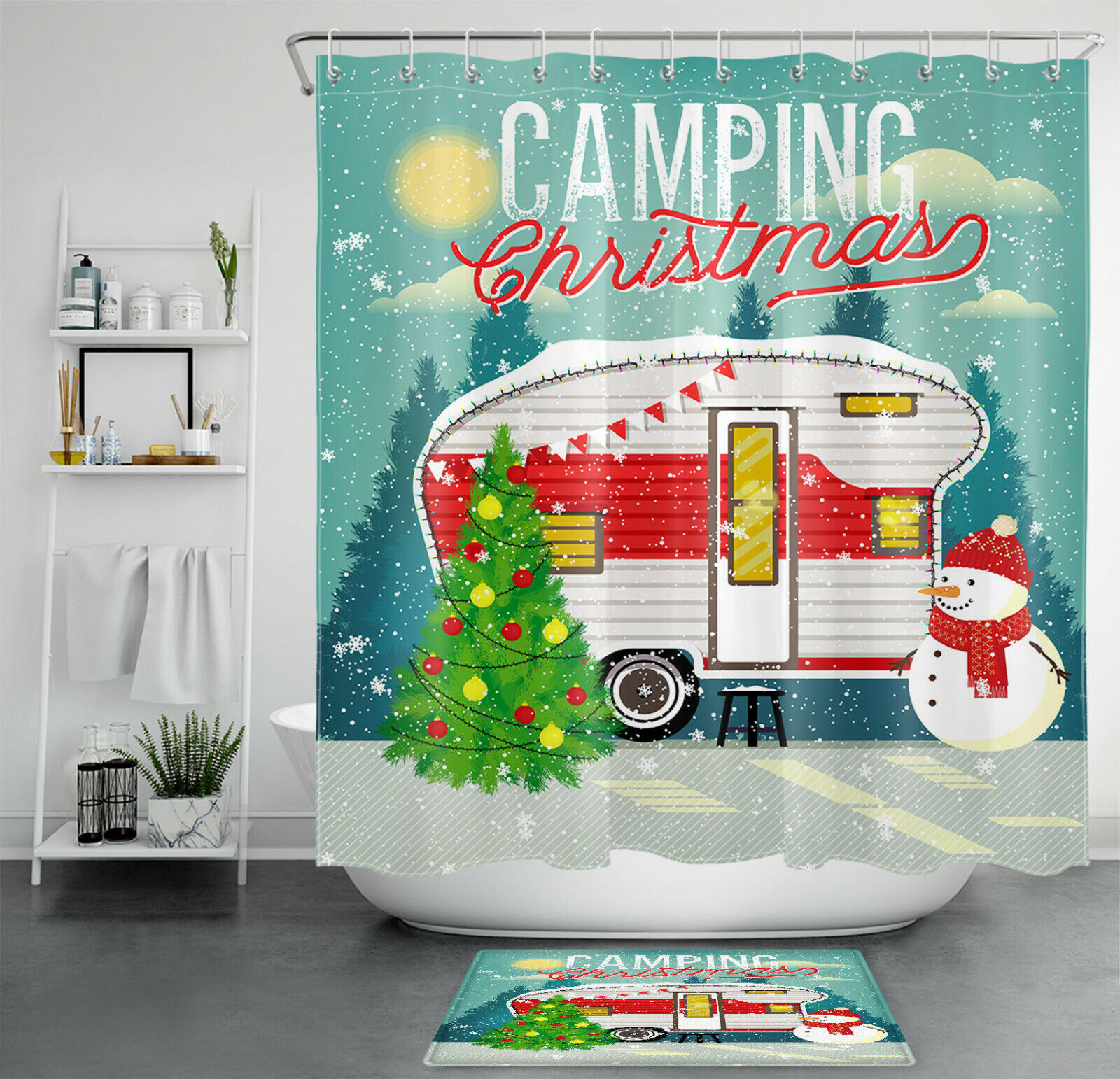 Christmas Tree Snowman Camper Shower Curtain For A Fun And Festive Bathroom Decor