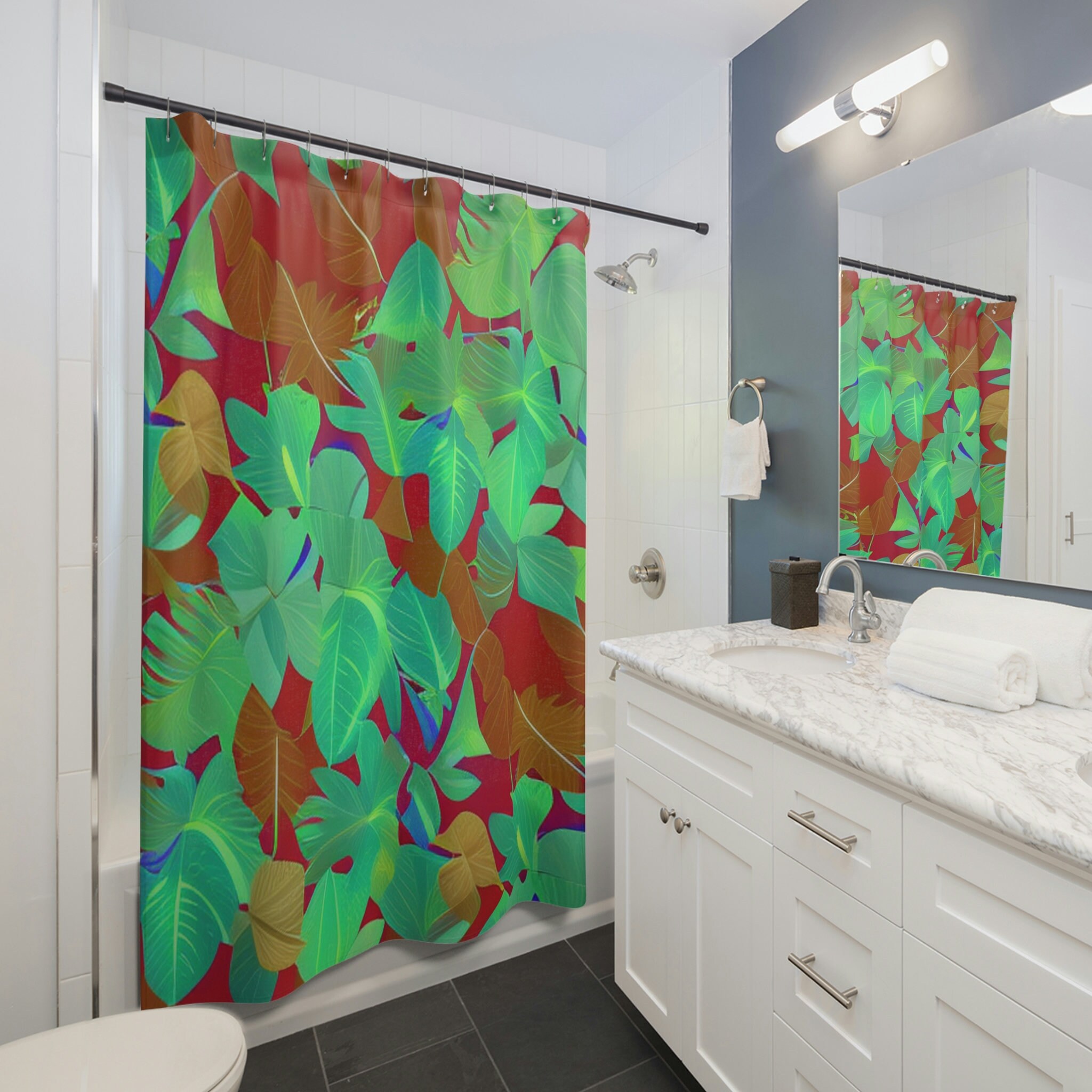 Rainforest Leaves Botanical Shower Curtain For Spa-Inspired Bathroom