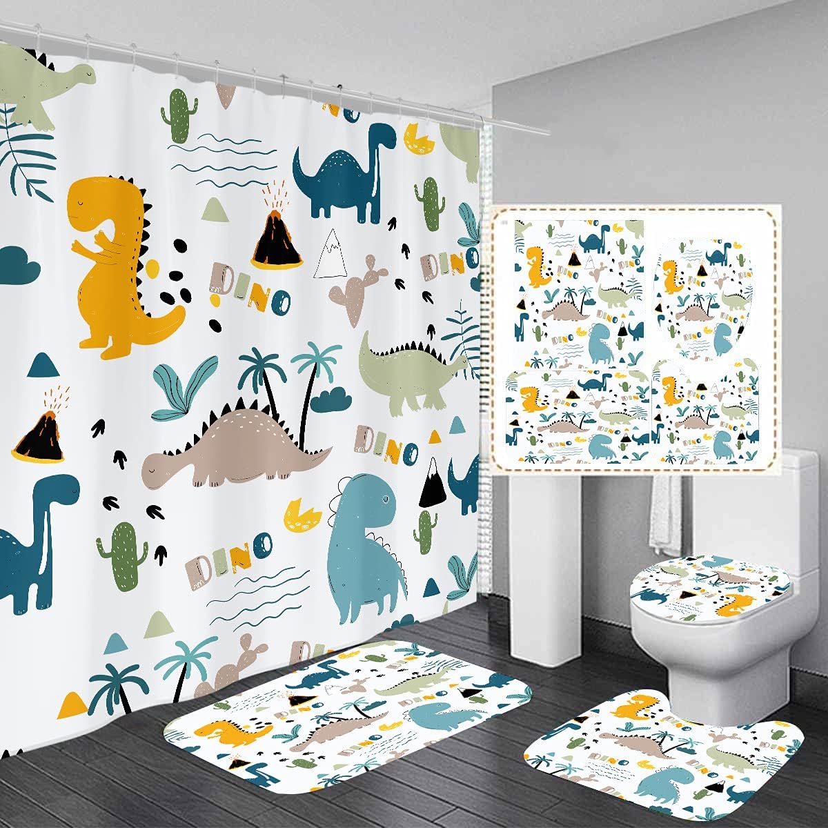 Cute Dinosaur Shower Curtain For Childrens Bathroom Perfect For Kids Cute Bathroom Decoration