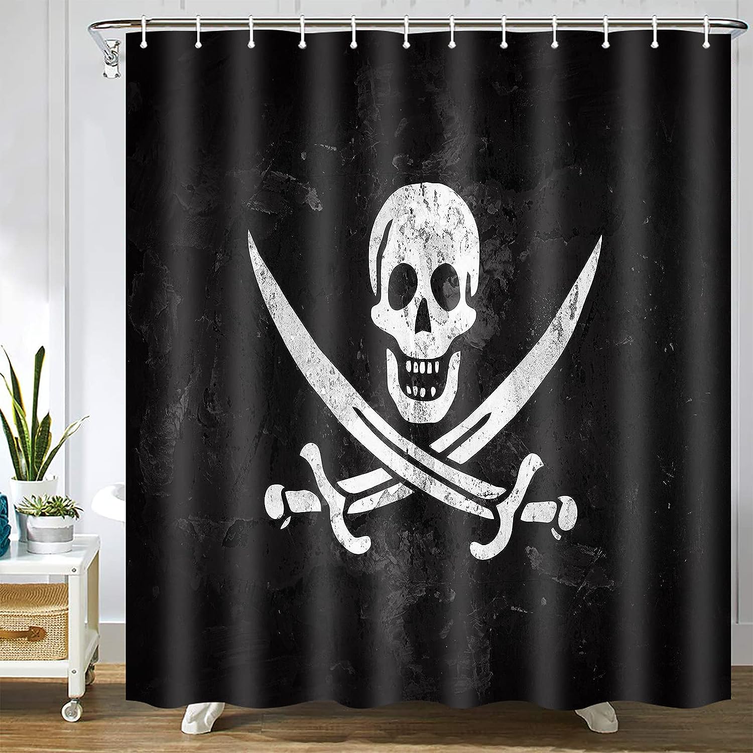 Jolly Pirate Flag And Wall Roger Skull Anatomy Attention Shower Curtain With Waterproof Bathroom Decor Perfect For Fabric