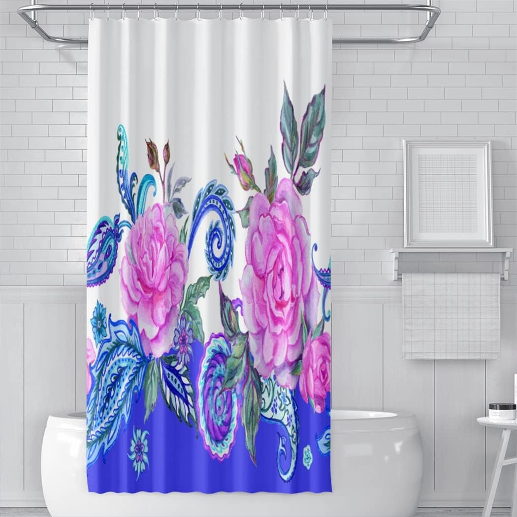 Border Roses Paisley Watercolor Shower Curtain Home Bathroom Decor
