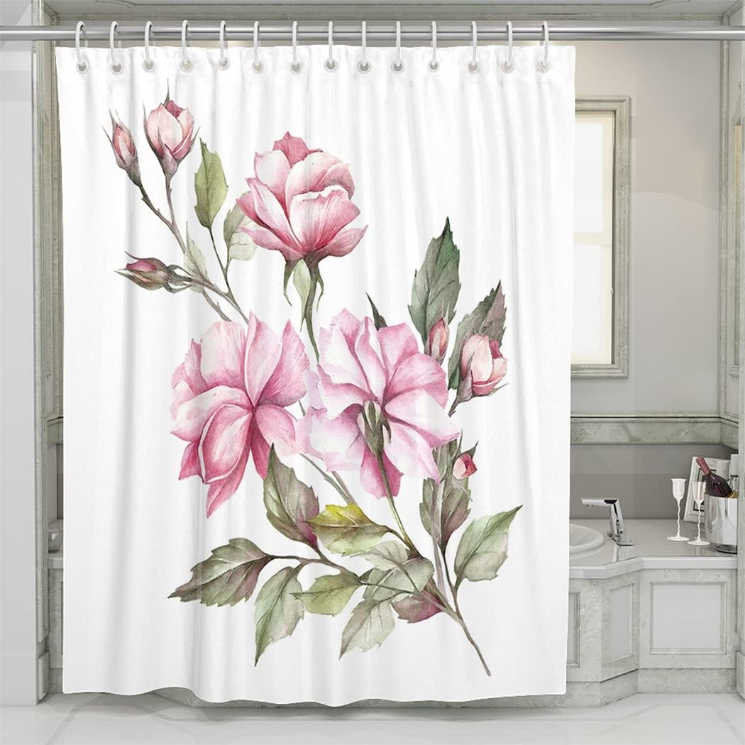 Rose Watercolor Shower Curtain For Modern Home And Hotel Bathroom Decoration