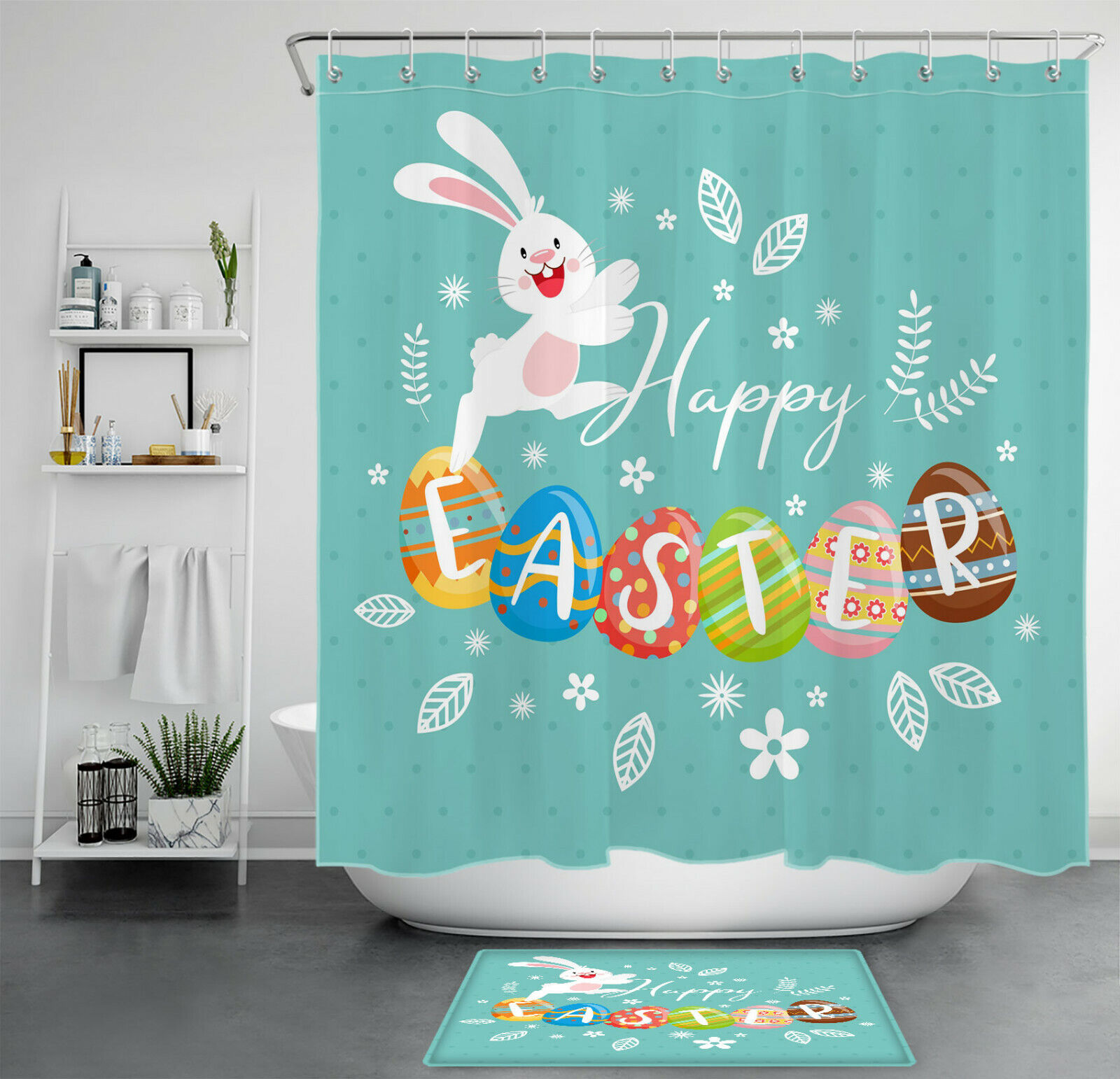 Easter Eggs Shower Curtain Spring Bathroom Decor