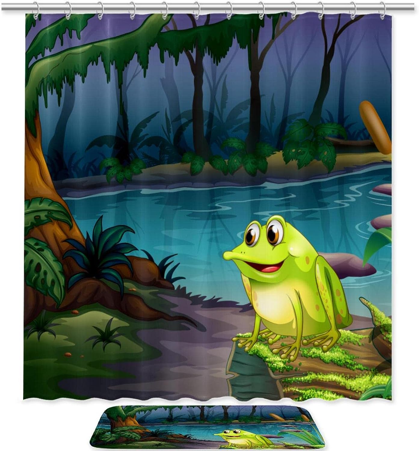 Frog Above Trunk Algae Shower Curtain Waterproof Bathroom Decor
