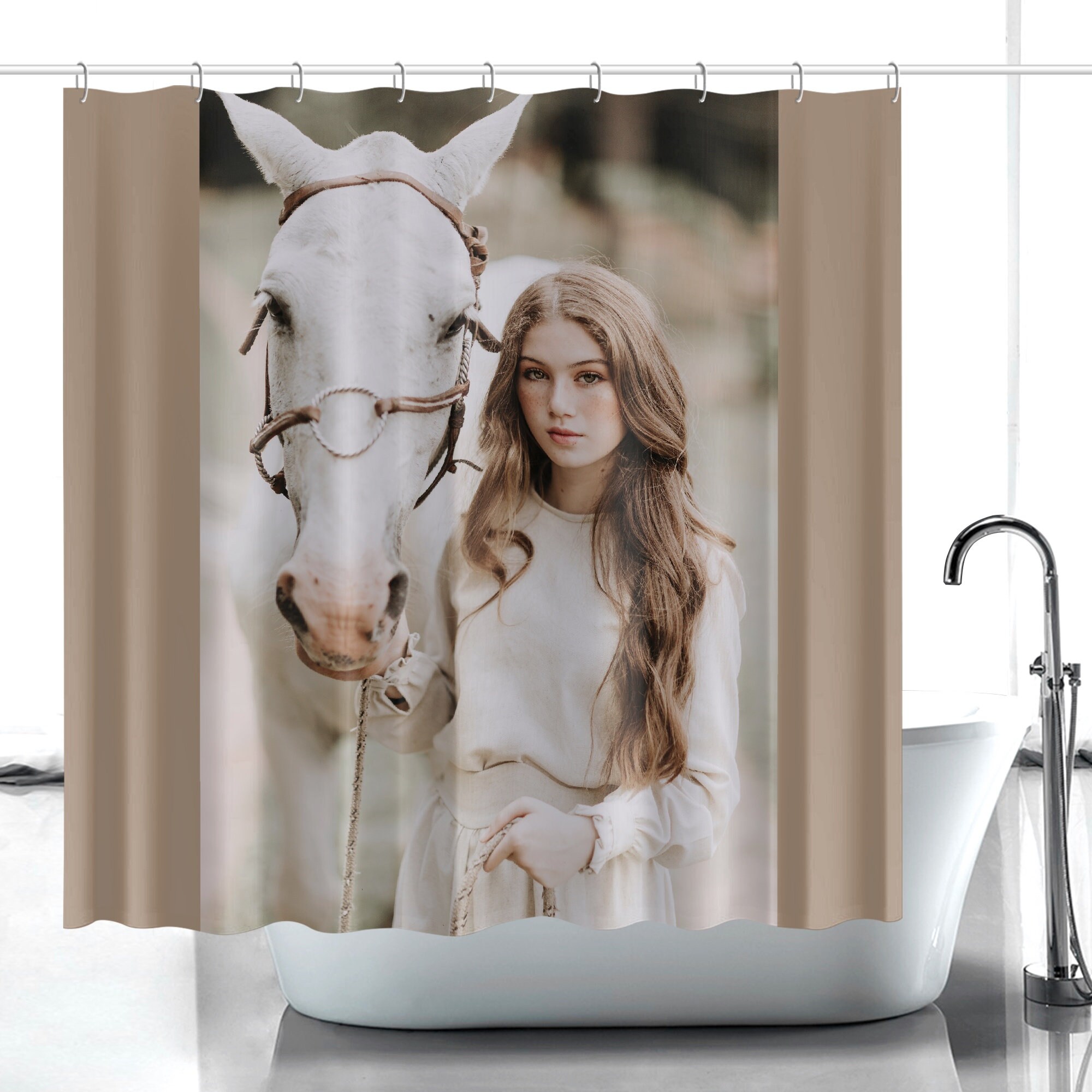 Girl And Her Horse Shower Curtain Equestrian Bathroom Decor