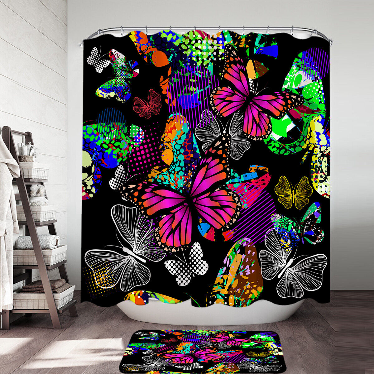 Colorful Butterflies Shower Curtain Bathroom Decor