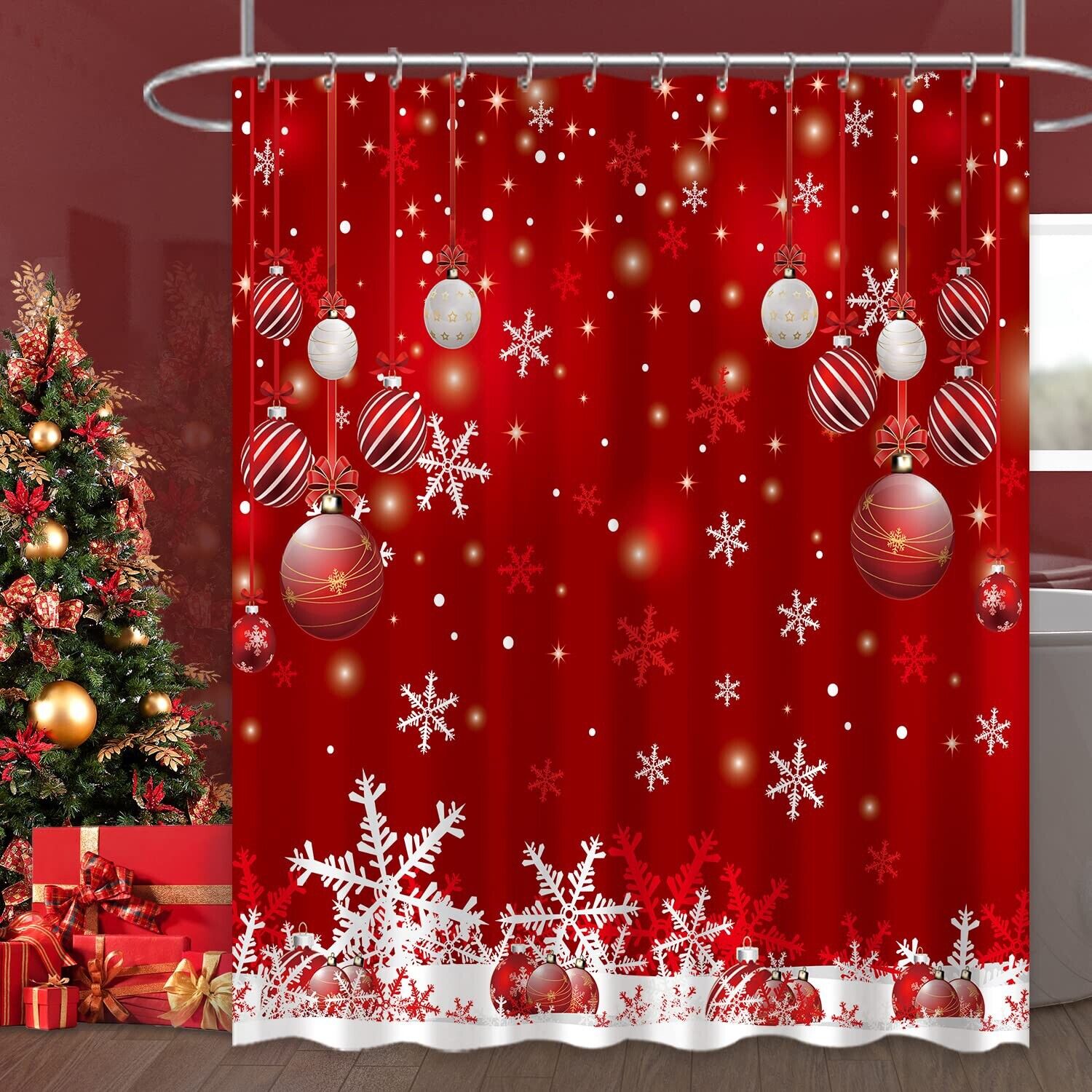 Snowflake Shower Curtain Christmas Bathroom Decor