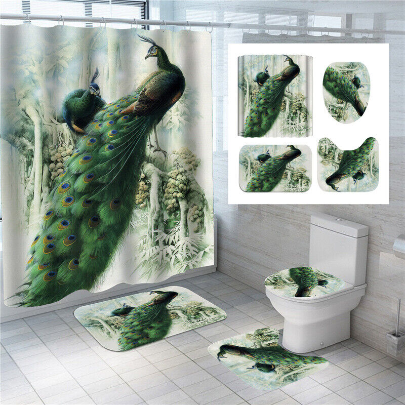 Feathery Friends 3D Peacock Bird Animal Print Shower Curtain For Bathroom Decor