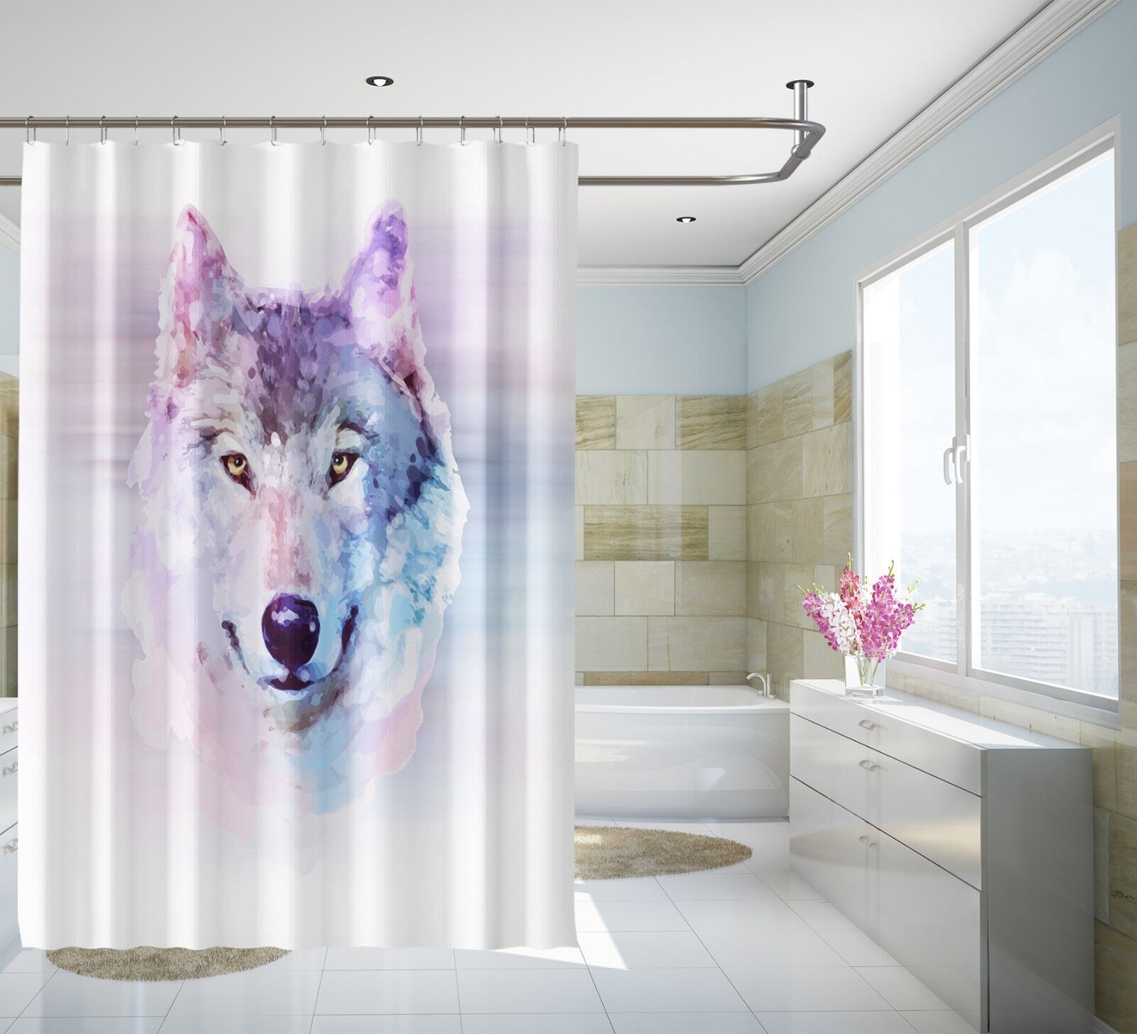 Mystical Wolf 3D Painting Wolf Shower Curtain Waterproof Fiber For Bathroom Decor