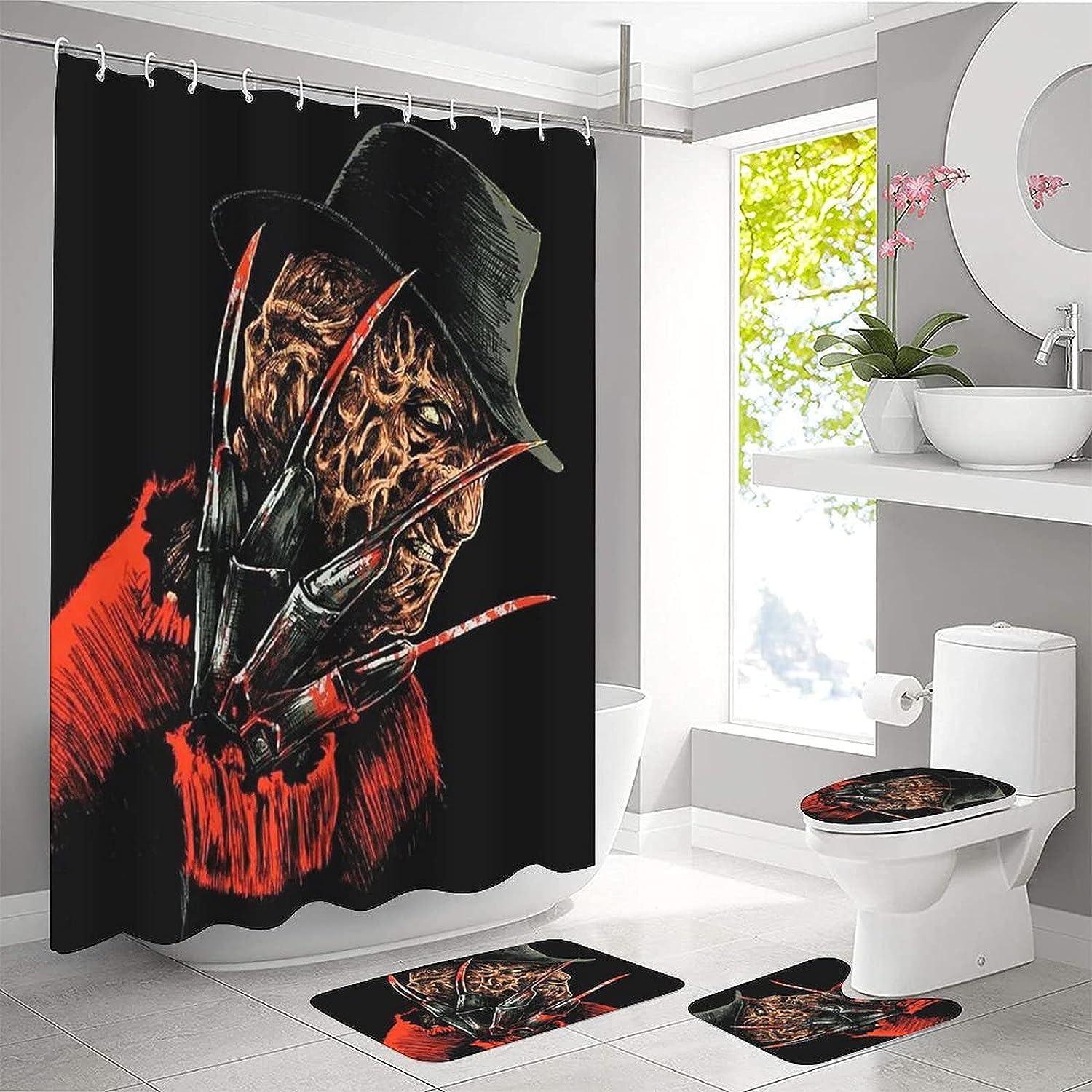 Horror Waterproof Shower Curtain Set For Scary Bathroom Decor