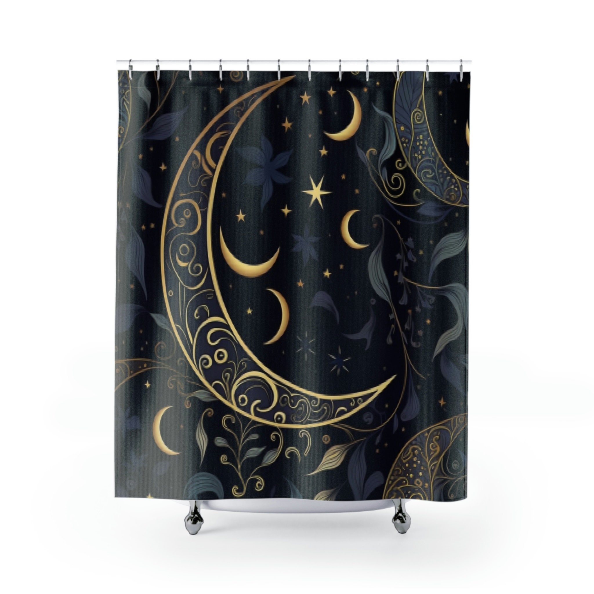 Botanical Shower Curtain With Waning Crescent Moon For An Aesthetic Touch