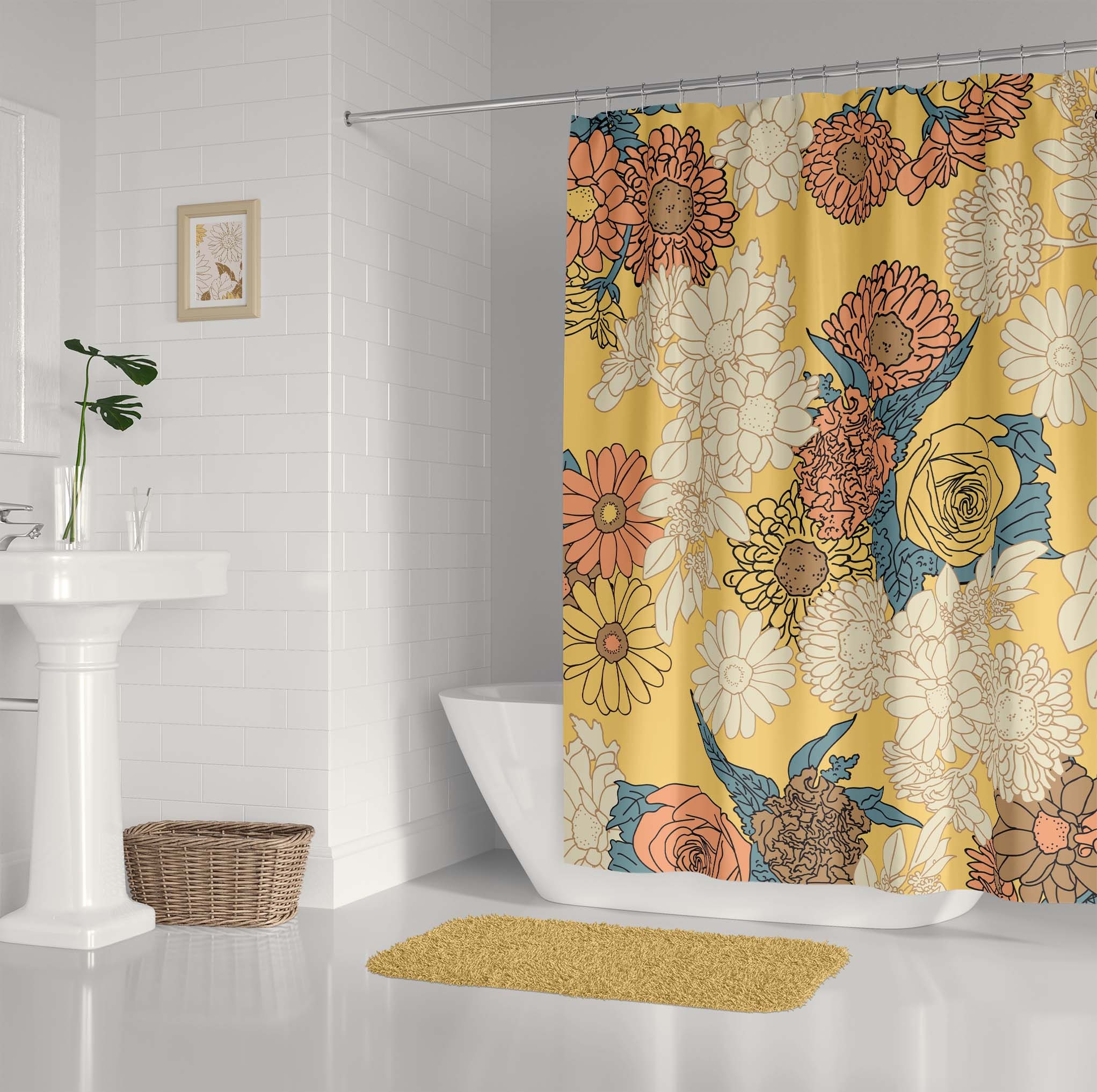 Retro Yellow Daisies Shower Curtain For A Floral Touch In Your Bathroom Decor