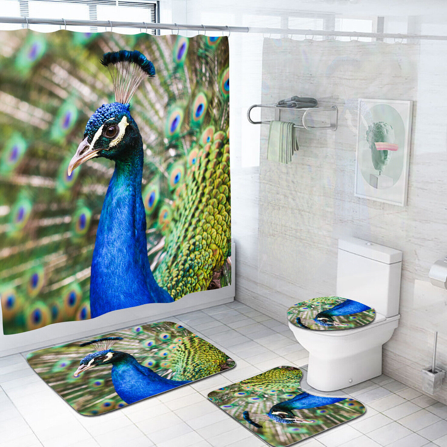 Pride In Your Bathroom 3D Peacock Feather Bird Animal Shower Curtain For Bathroom Decor
