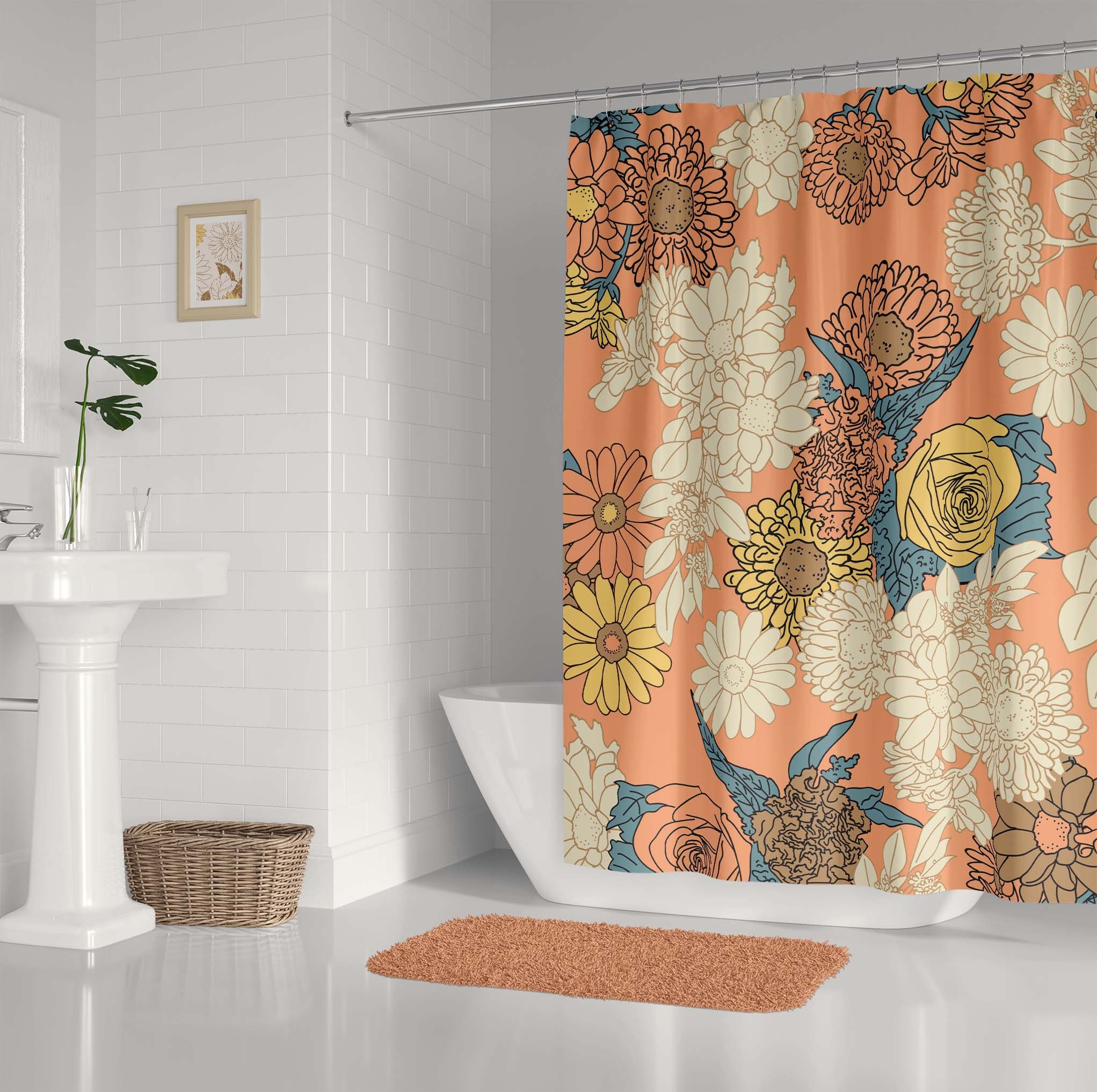 Retro Flowers Shower Curtain For A Nature-Inspired Bathroom Decor