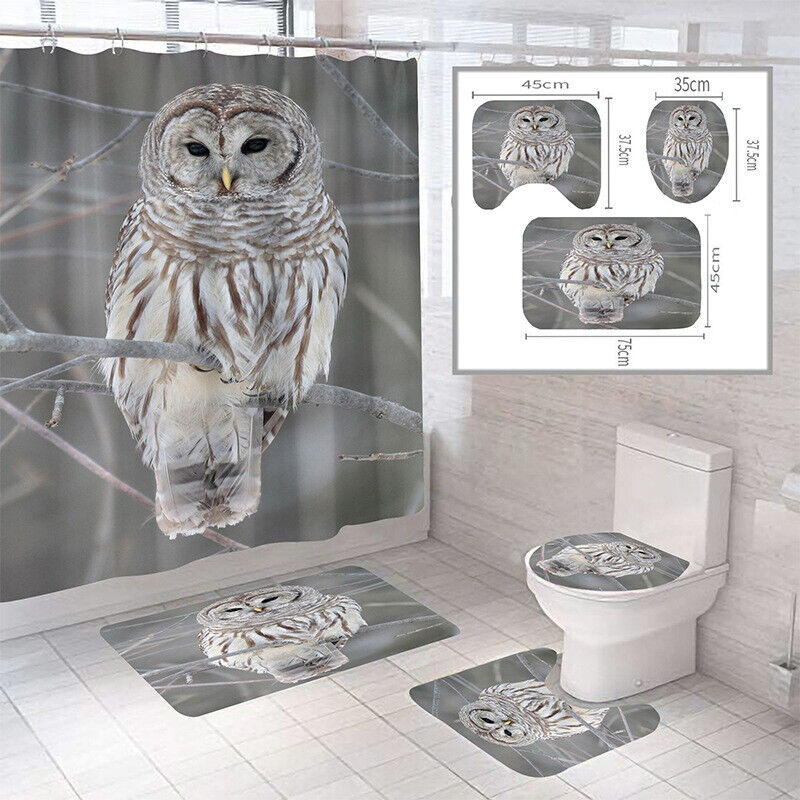 Perching Owls 3D Owls Tree Branch Animal Shower Curtain For Bathroom Decor