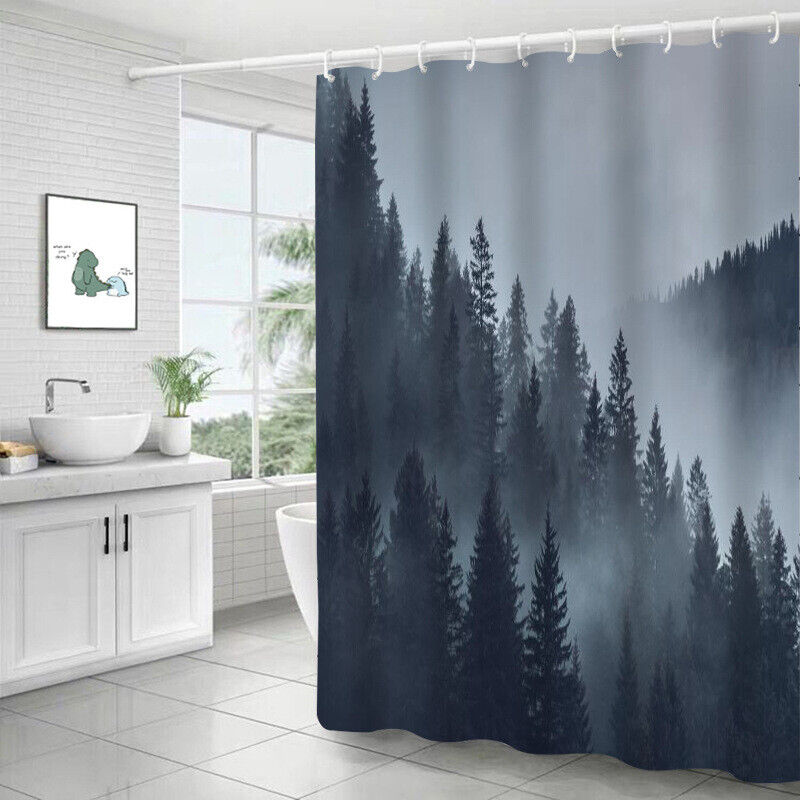 Enchanted Forest 3D Misty Forest Jungle Pine Tree Print Bathroom Shower Curtain #1 For Bathroom Decor