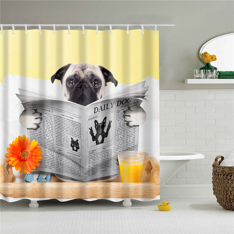 Cute And Quirky 3D Pet Bulldog Dog Puppy Newspaper Animal Bathroom Shower Curtain For Bathroom Decor