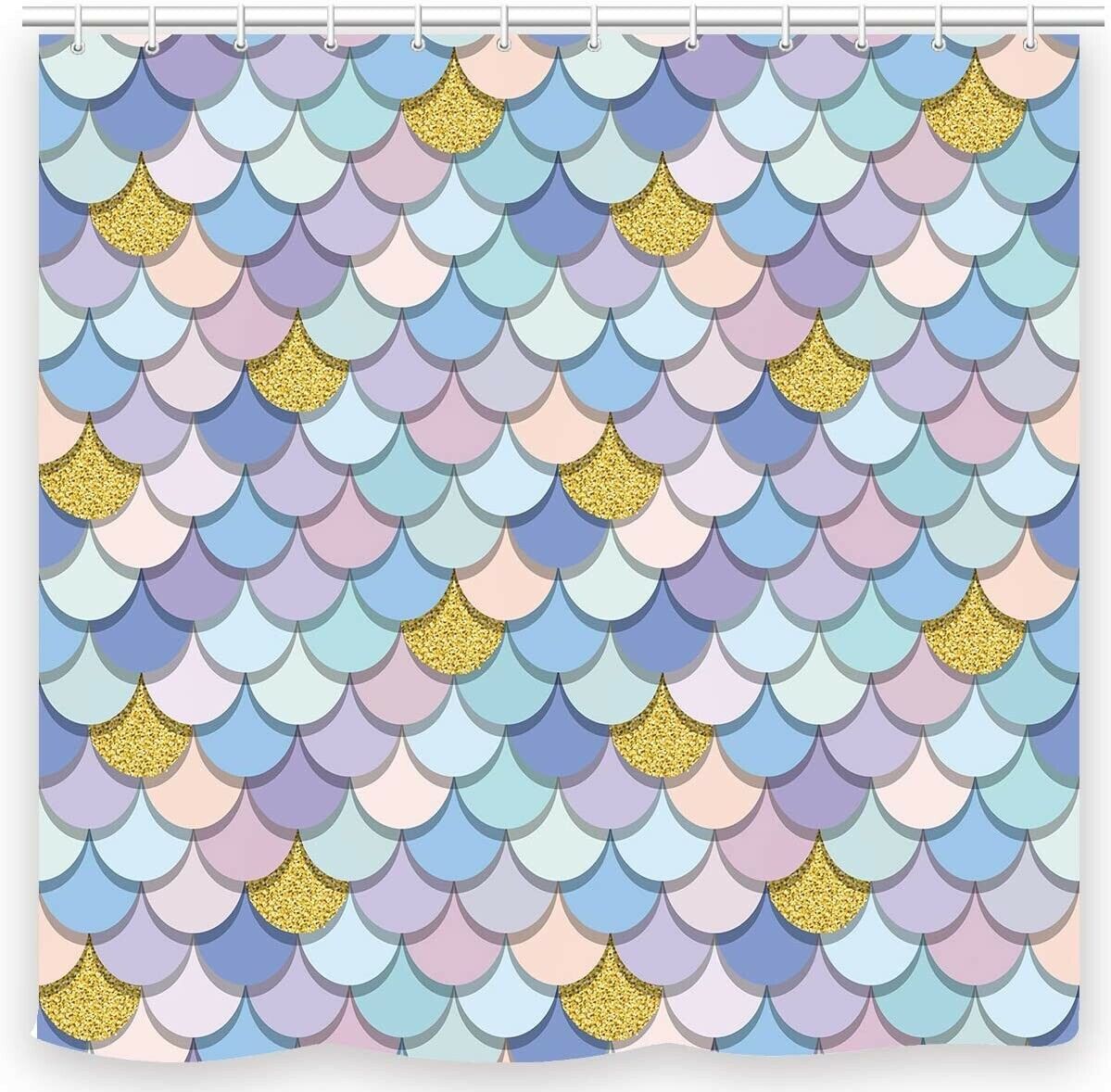 Regal Mermaid 3D Mermaid Scales Fabric Shower Curtain & Rings In New Purple Pink Gold For Bathroom Decor