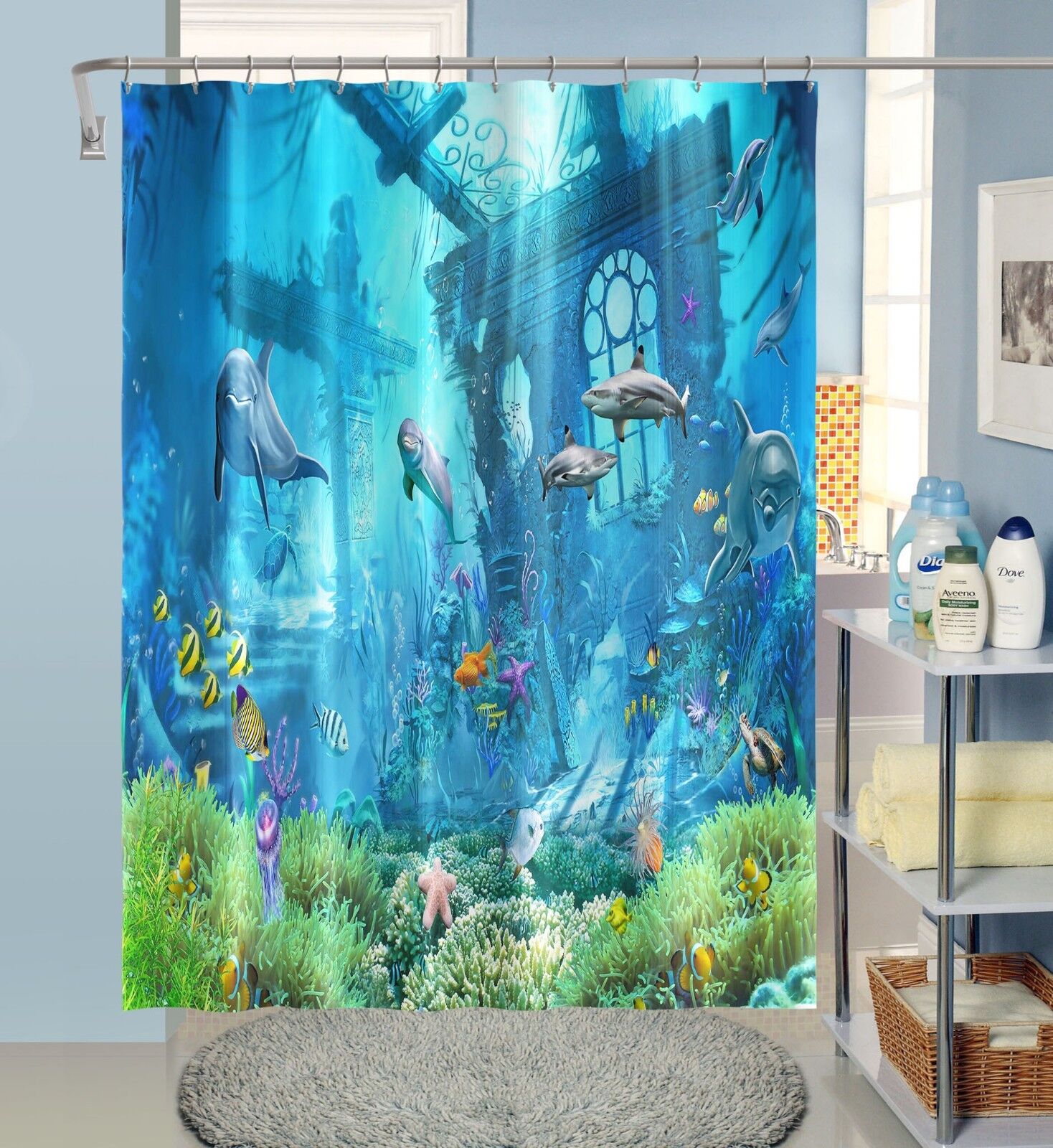 Delightful Dolphins Dolphin Shower Curtain Waterproof For Bathroom Decor
