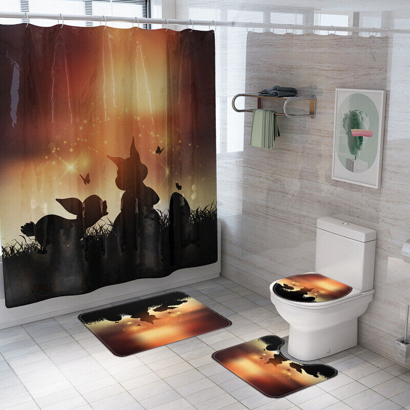 Spring Has Sprung 3D Easter Eggs Rabbit Grass Shower Curtain For Bathroom Decor