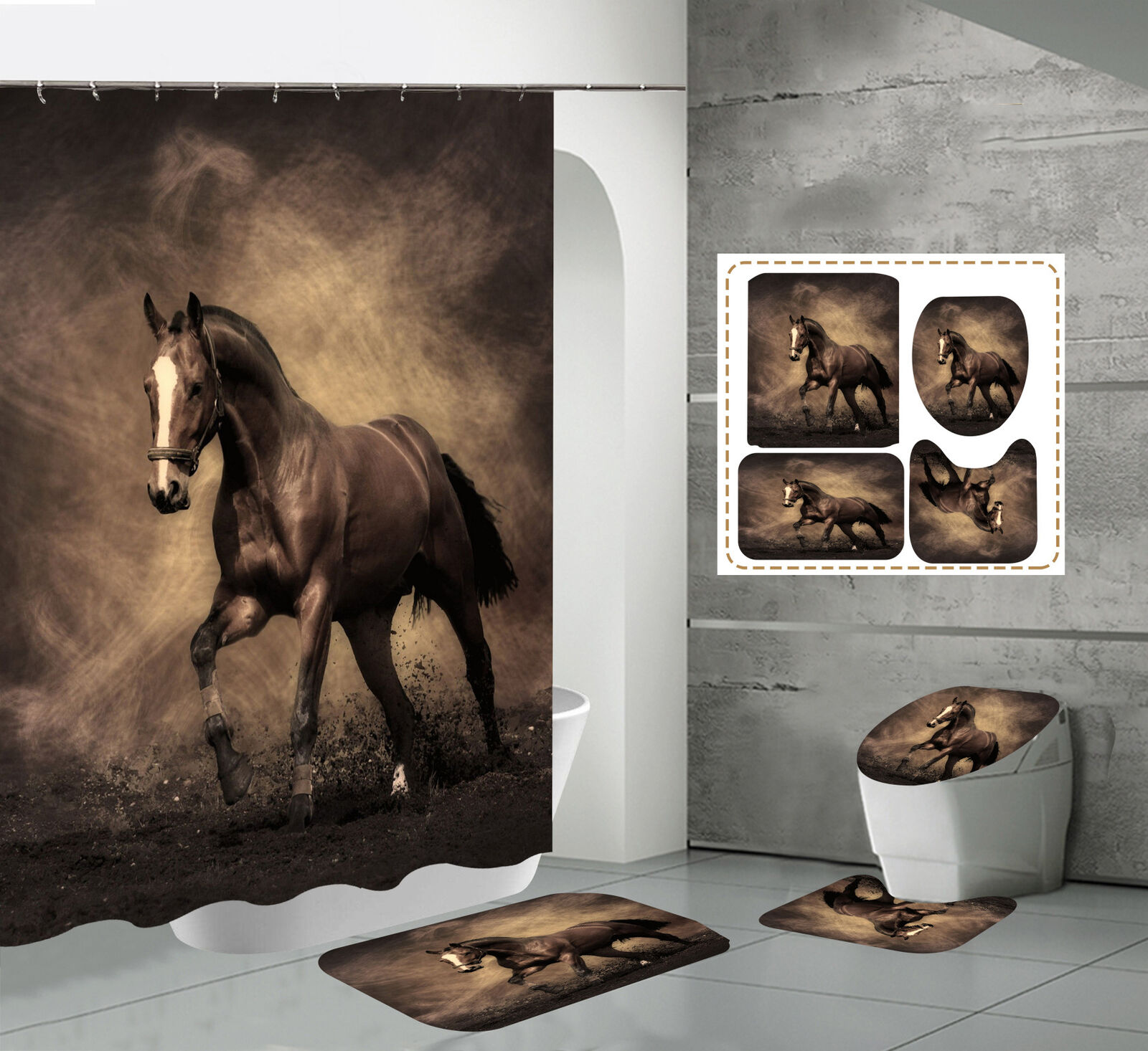 Sand And Surf 3D Horse Yellow Print Shower Curtain For Bathroom Decor