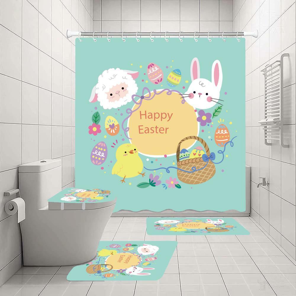 Hop Into Easter Fun 3D Easter Eggs Rabbit Shower Curtain With Bathroom Decor