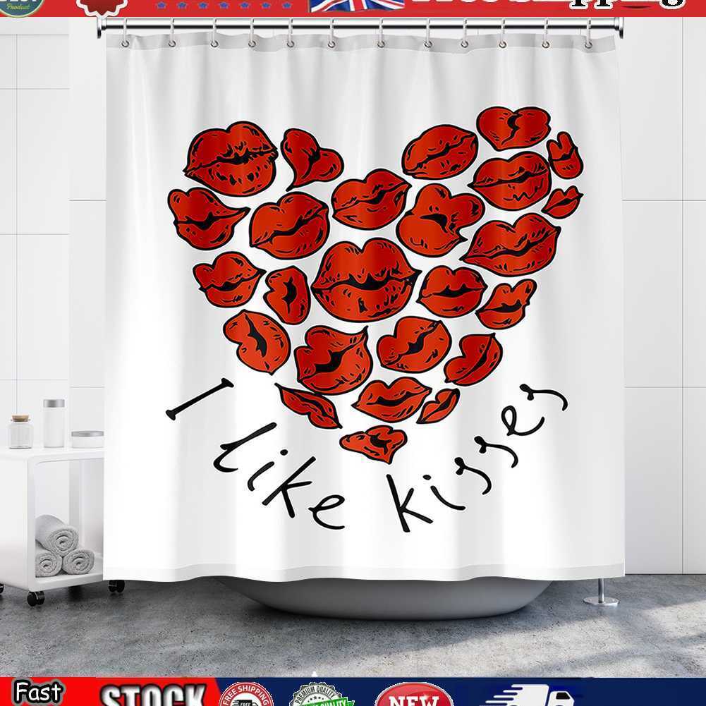 Playful Love 3D Heart Lip Printing Waterproof Shower Curtain For Bathroom Decor