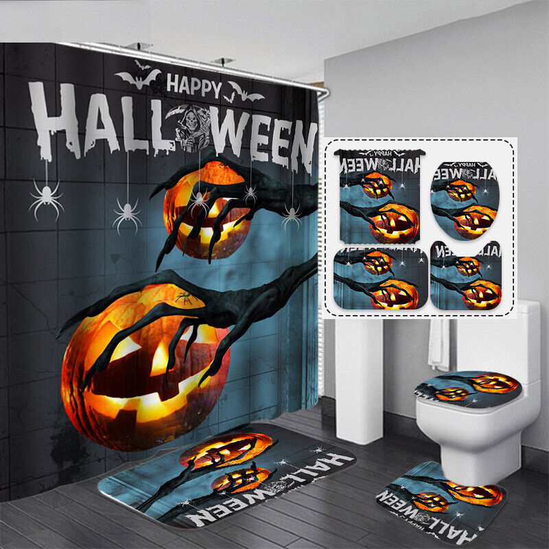 Happy Halloween 3D Pumpkin Lantern Shower Curtain For Bathroom Decor