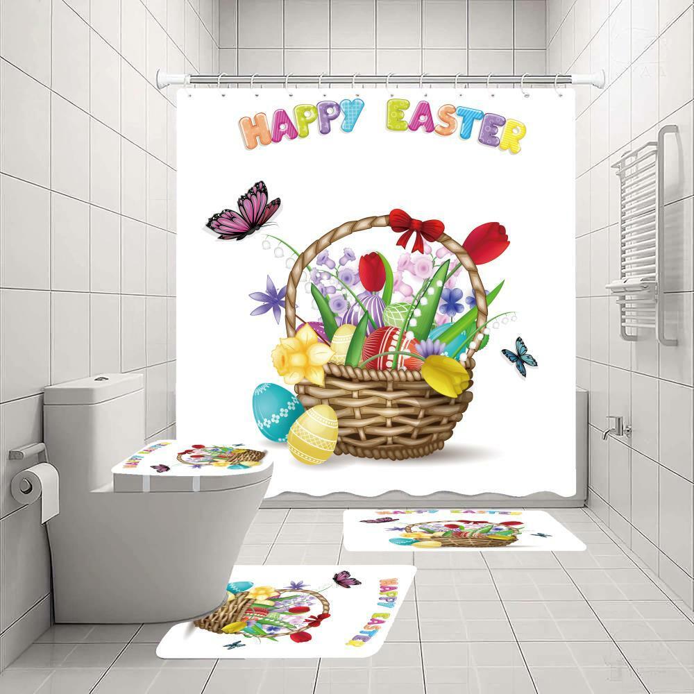 Flower Basket Easter Rabbit Shower Curtain For A Festive And Spring-Inspired Bathroom