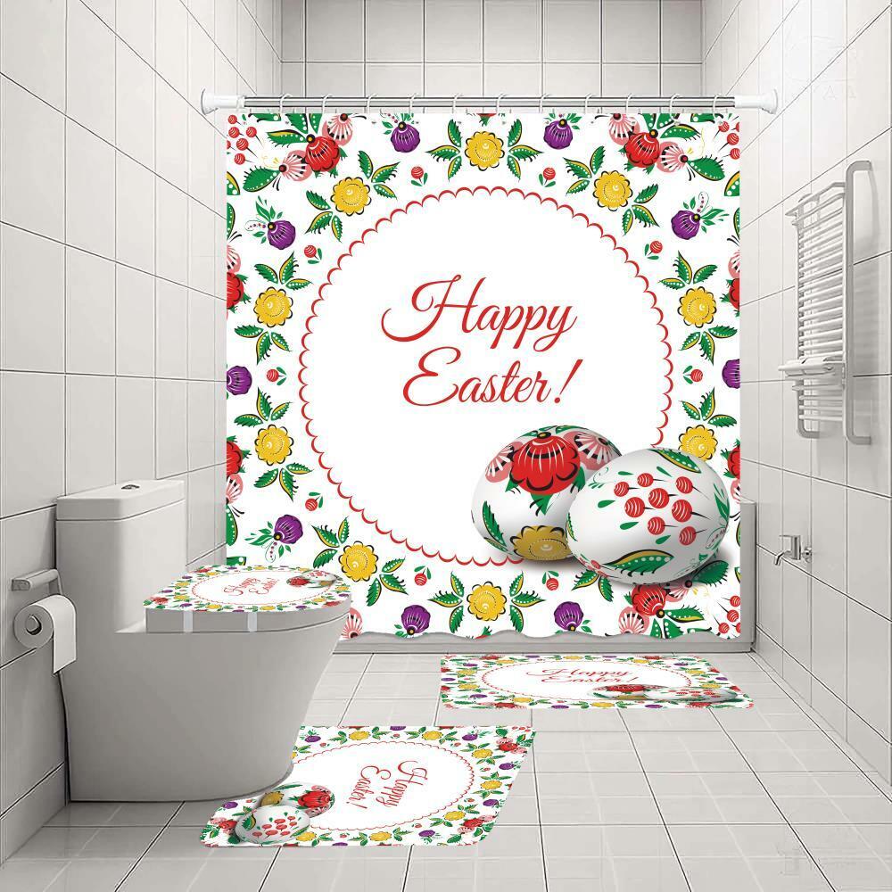 Flowers Easter Eggs Rabbit Shower Curtain For A Festive And Spring-Inspired Bathroom