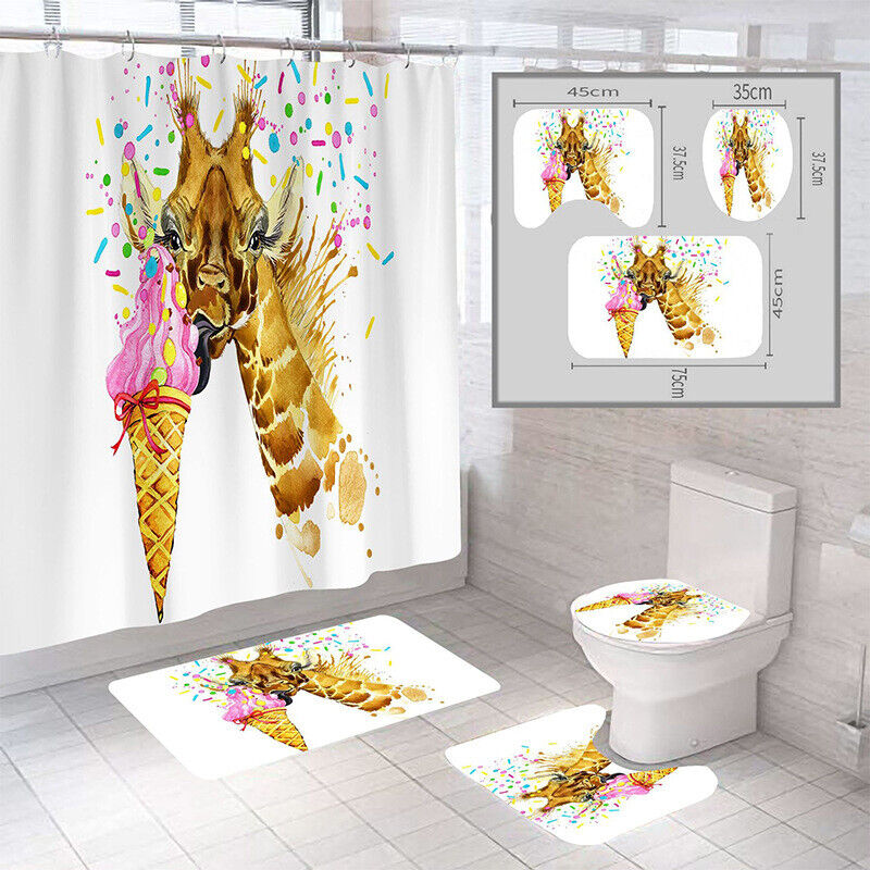 Sweet Treat 3D Giraffe Ice Cream Animal Shower Curtain For Bathroom Decor