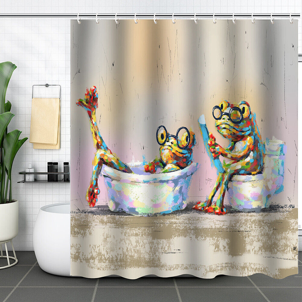Funny Bathing Frog 3D Shower Curtain Waterproof Fabric Home And Bathroom Decor