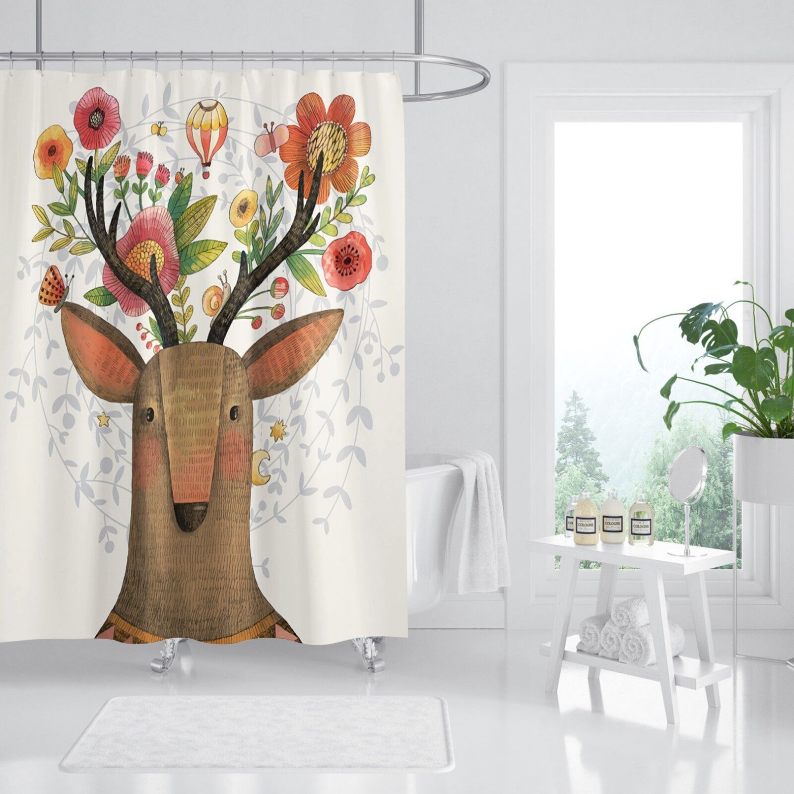 Flower Deer 3D Shower Curtain Waterproof Fiber For A Nature-Inspired Bathroom