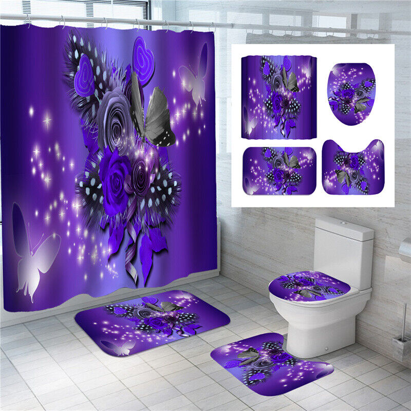 Flower Butterfly Purple 3D Shower Curtain For A Romantic And Delicate Bathroom