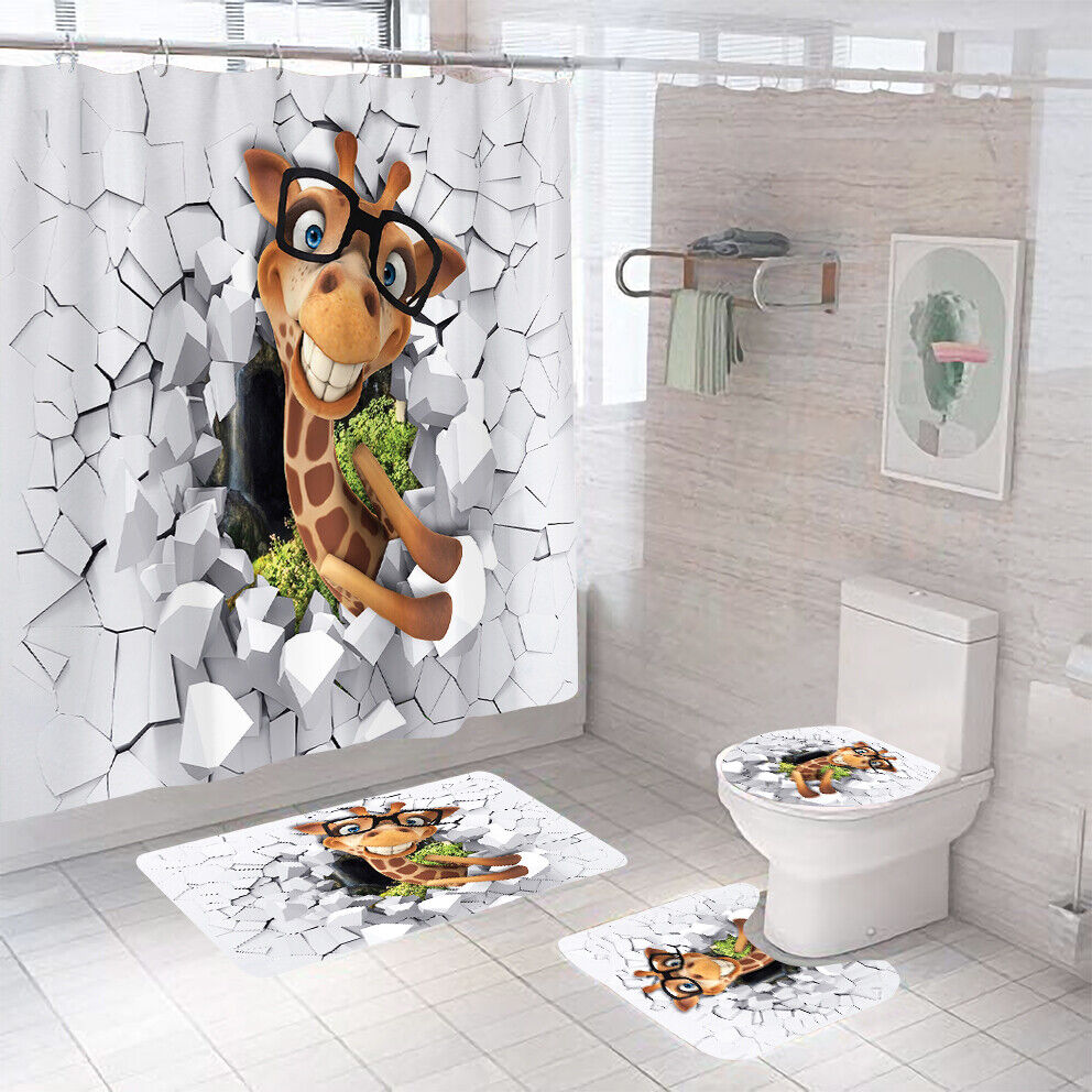 Graceful And Majestic 3D Giraffe Shower Curtain For Bathroom Decor