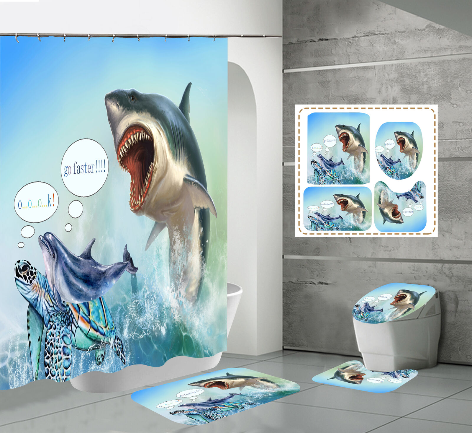 Funny Shark Dolphin Turtle Waterproof Shower Curtain For A Playful And Underwater Bathroom