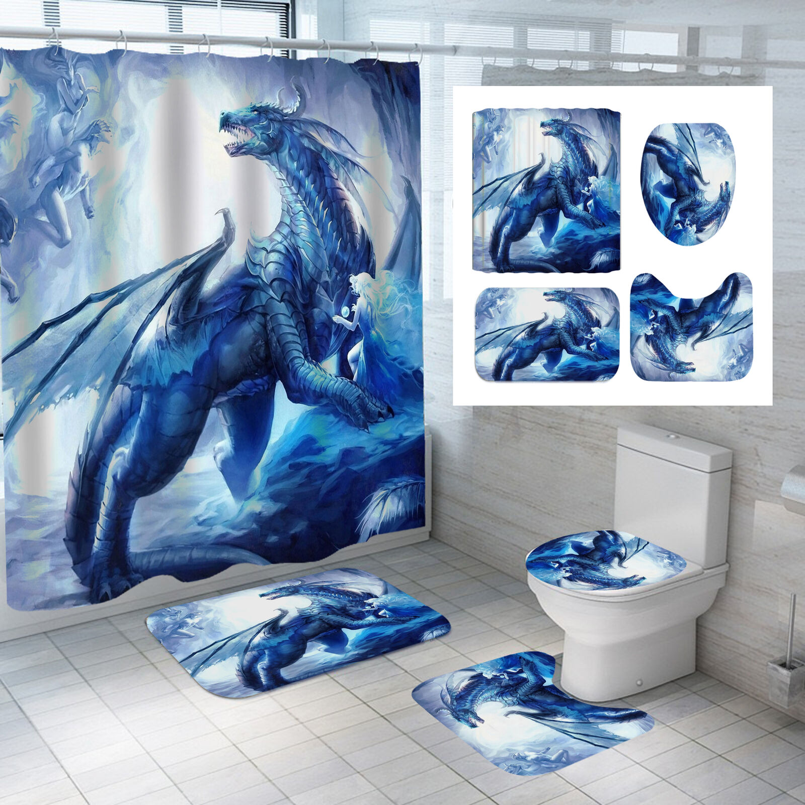 Frost Dragons Animal Print Shower Curtain For A Mythical And Magical Bathroom