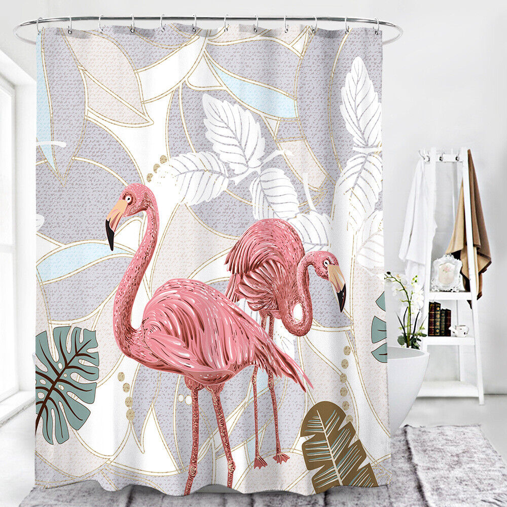 Flamingos Palm Leaves Print Bathroom Shower Curtain For A Calming And Beachy Bathroom